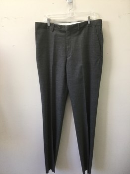 Mens, Suit, Pants, JOS A BANK, Gray, Wool, Spandex, Heathered, Open, W36, Flat Front Zip Fly, 4 Pockets,