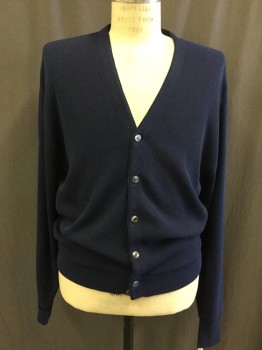 N/L, Navy Blue, Wool, Solid, V-neck, Button Front,