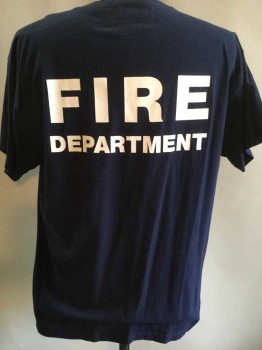 Mens, Fire/Police Tshirt, JERZEES, Navy Blue, White, Cotton, Solid, Graphic, XL, Crew Neck, Short Sleeve,