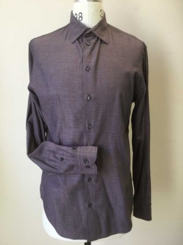 ARMANI, Purple, Cotton, Novelty Pattern, Wavey Chevron Weave. Long Sleeves, Collar Attached, Button Front,
