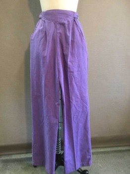 CALIFORNIA TRENDS, Purple, Polyester, Solid, High Waist, Wide Leg, Double Pleats, Elastic Back Waistband, Tab Side Adjustable, Pointed Yoke Center Front, Elastic Shot