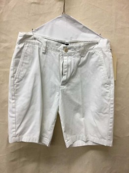 Mens, Shorts, NAUTICA, White, Cotton, Solid, 32, Flat Front, Zip Fly
