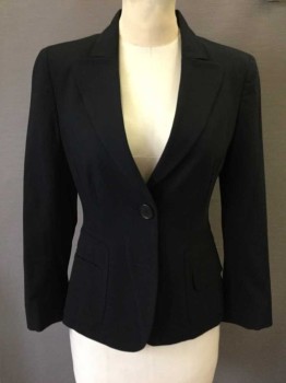 Womens, Blazer, AKRIS PUNTO, Black, Wool, Solid, 4, Single Breasted, Peaked Lapel, 2 Buttons,  2 Flap Pockets,
