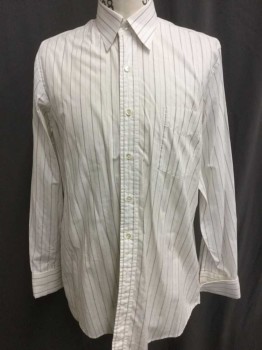 Mens, Dress Shirt, PAUL CHANG, Off White, Charcoal Gray, Red Burgundy, Cotton, Stripes - Pin, Stripes - Vertical , 33/34, 15.5 N, Self X's and Diamonds Pattern In Between Pinstripes, Long Sleeve Button Front, Collar Attached, French Cuffs,  1 Pocket, Made To Order