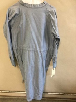 Unisex, Surgical Gown, Lt Blue, Polyester, Cotton, Solid, S, Long Sleeves, Lacing/Ties UP BACK, Drawstring WAIST TIES IN BACK