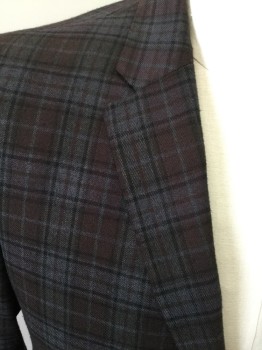 Mens, Sportcoat/Blazer, BEN SHERMAN, Gray, Red Burgundy, Black, Polyester, Viscose, Plaid, 40R, Single Breasted, Collar Attached, Notched Lapel, 3 Pockets, 2 Buttons