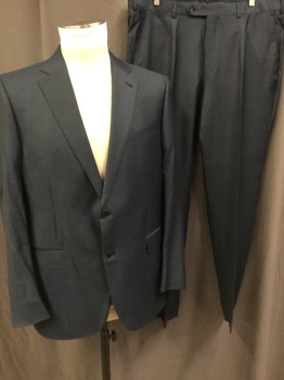 Mens, Suit, Jacket, ERMENEGILO ZEGNA, Navy Blue, Wool, Solid, 46 R, Single Breasted, 2 Buttons,  Notched Lapel, Top Stitch, 3 Pockets,