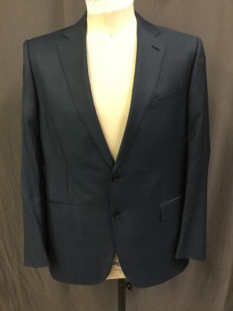 Mens, Suit, Jacket, ERMENEGILO ZEGNA, Navy Blue, Wool, Solid, 46 R, Single Breasted, 2 Buttons,  Notched Lapel, Top Stitch, 3 Pockets,