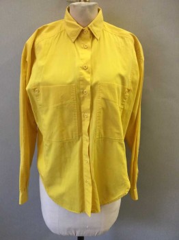 LINDSEY BLAKE, Yellow, Cotton, Solid, Long Sleeve Button Front, Collar Attached,  2 Oversized Pockets At Front W/Buttons In Corner,