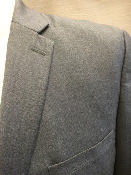 J ABBOUD, Gray, Wool, Polyester, Single Breasted, 2 Buttons,  3 Pockets, Notched Lapel,