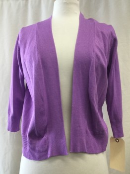 CIELO, Purple, Viscose, Nylon, Solid, Open Front,  Cropped, 3/4 Sleeve