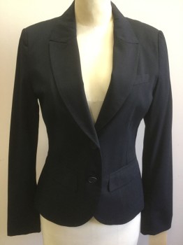 YESSICA, Navy Blue, Gray, Polyester, Viscose, Stripes - Pin, 2 Buttons,  Peaked Lapel, 3 Pockets,