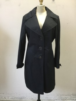 Womens, Coat, Trenchcoat, N/L, Black, Cotton, Nylon, Solid, B 34, Button Front, Wide Collar Attached, Wide Notched Lapel, 2 Pockets, Cuffed Sleeve