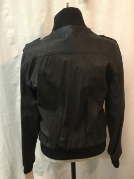 Mens, Leather Jacket, LE CHATEAU, Dk Brown, Faux Leather, Solid, XXL, Zip Front, Rib Knit Collar/Cuff/Waistband, Zip Front, 6 Pockets 2 are Flap Cargo, Epaulets,