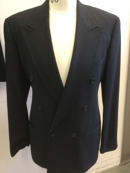 NL, Black, Gray, Wool, Stripes, Double Breasted, Peaked Lapel, Black with Grey Stripes, Slit Pockets, Early 1990's