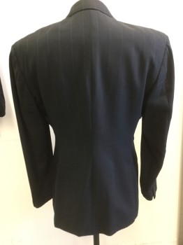NL, Black, Gray, Wool, Stripes, Double Breasted, Peaked Lapel, Black with Grey Stripes, Slit Pockets, Early 1990's