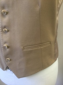 Mens, Vest, GIVENCHY, Tan Brown, Wool, Solid, 40, Twill Weave, 5 Buttons, 2 Welt Pockets, Beige Lining and Back with "Givenchy" Repeating Pattern, Belted Back