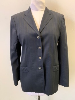 Womens, Suit, Jacket, PIAZZA SEMPIONE, Charcoal Gray, Navy Blue, Wool, Spandex, Stripes - Vertical , M, Single Breasted, 4 Buttons, Notched Lapel, 2 Pockets with Flaps, Navy Stitching Throughout, Padded Shoulders