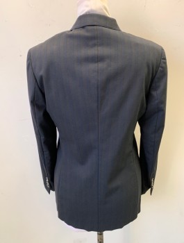 PIAZZA SEMPIONE, Charcoal Gray, Navy Blue, Wool, Spandex, Stripes - Vertical , Single Breasted, 4 Buttons, Notched Lapel, 2 Pockets with Flaps, Navy Stitching Throughout, Padded Shoulders