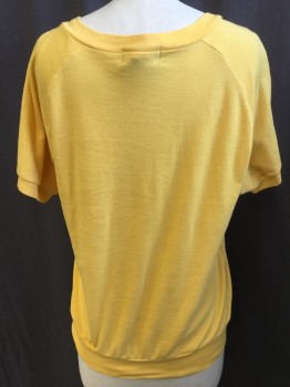 Womens, T-Shirt, LIZ THOMAS, Yellow, Cotton, Polyester, Solid, M, V-neck, Raglan Short Sleeves, 2" Waistband