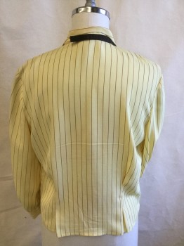 Womens, Blouse, N/L, Lt Yellow, Fuchsia Pink, Polyester, Rayon, Stripes - Vertical , W:34, B:38, Collar Attached, Long Sleeves, Attached Dark Brown  1/2" Neck Tie Ribbon,