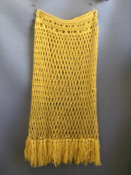 N/L, Sunflower Yellow, Acrylic, Solid, Crochet Fishnet Openwork, Tassel Fringe Hem