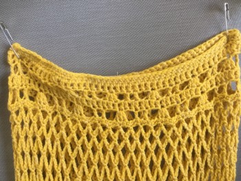 N/L, Sunflower Yellow, Acrylic, Solid, Crochet Fishnet Openwork, Tassel Fringe Hem