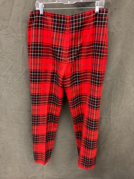 Womens, Pants, HIGHLAND QUEEN, Red, Black, White, Wool, Plaid, H 42, W 34, Darted, Zip Front with Hook & Eye,