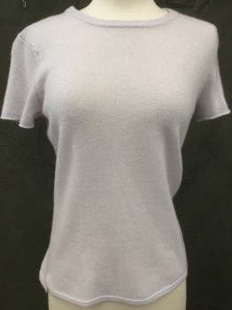 Womens, Pullover, ATM, Dusty Lavender, Cashmere, Solid, S, Short Sleeves, Ribbed  Round Neck,  Ribbed Hem