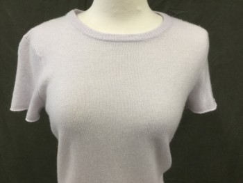 Womens, Pullover, ATM, Dusty Lavender, Cashmere, Solid, S, Short Sleeves, Ribbed  Round Neck,  Ribbed Hem