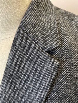 Mens, Sportcoat/Blazer, WHISTLES, Gray, Black, Wool, Polyester, 2 Color Weave, "XL", 42R, Single Breasted, Notched Lapel, 2 Buttons,  3 Pockets, Patch Pockets at Hips, Half Lining
