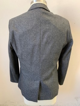 Mens, Sportcoat/Blazer, WHISTLES, Gray, Black, Wool, Polyester, 2 Color Weave, "XL", 42R, Single Breasted, Notched Lapel, 2 Buttons,  3 Pockets, Patch Pockets at Hips, Half Lining