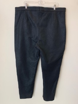 NO LABEL, Black, Iridescent Blue, Wool, Textured Fabric, F.F, Black Piping, Blue Patch On Knee, Zip Front, Made To Order