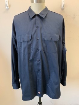 DICKIES, Navy Blue, Poly/Cotton, Solid, Long Sleeves, Button Front, 7 Buttons, 2 Patch Pockets