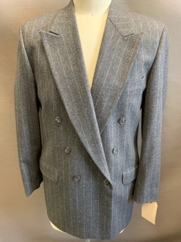JOSEPH ABBOUD, Heather Gray, Lt Gray, Wool, Stripes - Vertical , Double Breasted, Peaked Lapel, 2 Pocket Flap,