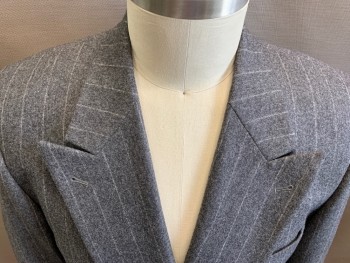 Mens, Suit, Jacket, JOSEPH ABBOUD, Heather Gray, Lt Gray, Wool, Stripes - Vertical , 32/32, 42 L, Double Breasted, Peaked Lapel, 2 Pocket Flap,