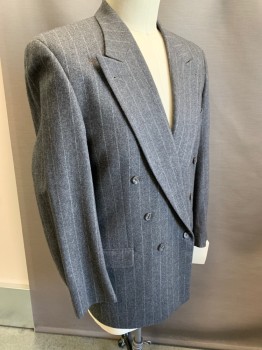 Mens, Suit, Jacket, JOSEPH ABBOUD, Heather Gray, Lt Gray, Wool, Stripes - Vertical , 32/32, 42 L, Double Breasted, Peaked Lapel, 2 Pocket Flap,