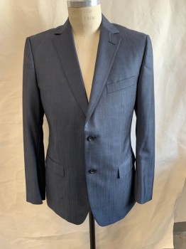 ZEGNA, Gray, Wool, Rayon, Solid, Single Breasted, Notched Lapel, Welt Pocket, 2 Pockets, 2 Vents At Back