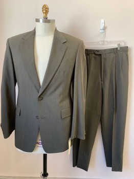 Mens, Suit, Jacket, HART SCHAFFNER MARX, Heather Gray, Wool, Heathered, Plaid-  Windowpane, 2 Buttons,  Notched Lapel, 3 Pockets,