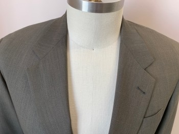 Mens, Suit, Jacket, HART SCHAFFNER MARX, Heather Gray, Wool, Heathered, Plaid-  Windowpane, 2 Buttons,  Notched Lapel, 3 Pockets,