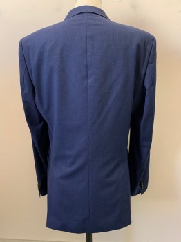 HUGO BOSS, Navy Blue, Blue, Wool, 2 Color Weave, 2 Buttons, Single Breasted, Notched Lapel, 3 Pockets, Stitched Pocket Square