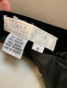 JANE JUSTIN, Black, Silk, Rayon, Solid, Velvet, Pencil Skirt, Knee Length, Gathered Below Waist Yoke