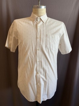 Mens, Casual Shirt, OBEY, White, Red, Cotton, Dots, M, Line Dotted Dobby Pattern, Button Front, Collar Attached, Button Down Collar, Short Sleeves, 1 Pocket