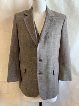 NL , Brown, Beige, Blue, Orange, Wool, Plaid, Notched Lapel, Single Breasted, Button Front, 2 Buttons, 3 Pockets