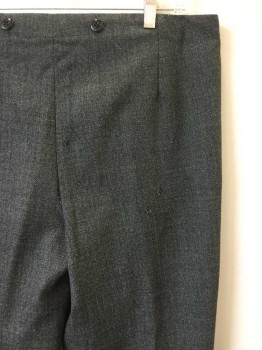Mens, Pants 1890s-1910s, MTO, Black, White, Wool, Heathered, 30, 38, Upper Class Pants, Button Fly, 2 Slit Pockets. **Holes At Fly/Front Thigh/CB/Right Side Of Seat