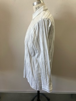 RICK PALLACK, White Cotton with Woven Self Stripe & Alternating Brown/Black Group Stripe, C.A., B.F., L/S,