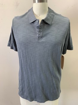 VINCE, Gray, Cotton, Solid, 3 Buttons, Short Sleeves,