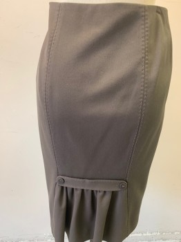 Womens, Suit, Skirt, REBECCA TAYLOR, Dk Olive Grn, Polyester, Viscose, Solid, 2, Knee Length, Seams with Hand Picked Stitching, Zipper at Left Side, Light Pink Lining, Ruffled Belt Attachment with 2 Buttons