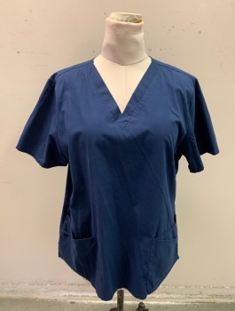 Womens, Nurse, Top/Smock, DICKIES, Navy Blue, Poly/Cotton, Solid, XL, S/S, V-N, 3 Patch Pockets, Key Loops
