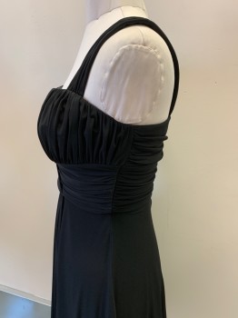 JESSICA HOWARD, Black, Polyester, Spandex, Solid, Slvls, Pleated Bust, High Waist, Rouched Cummerbund with Faux Sash, Back Zip